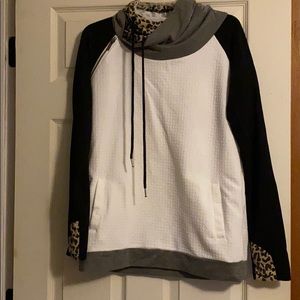 Black, white, gray, and animal print sweatshirt